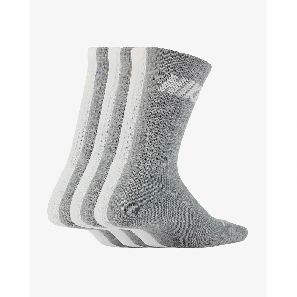 Nike Kids Crew Socks 6 Pack White Grey Cushioned Size 7C-10C BN0509-001 NEW